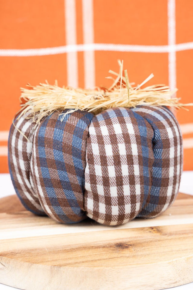 3.75 x 5.5 Fall Traditions Plaid Fabric Pumpkin - Wholesale Accessory Market