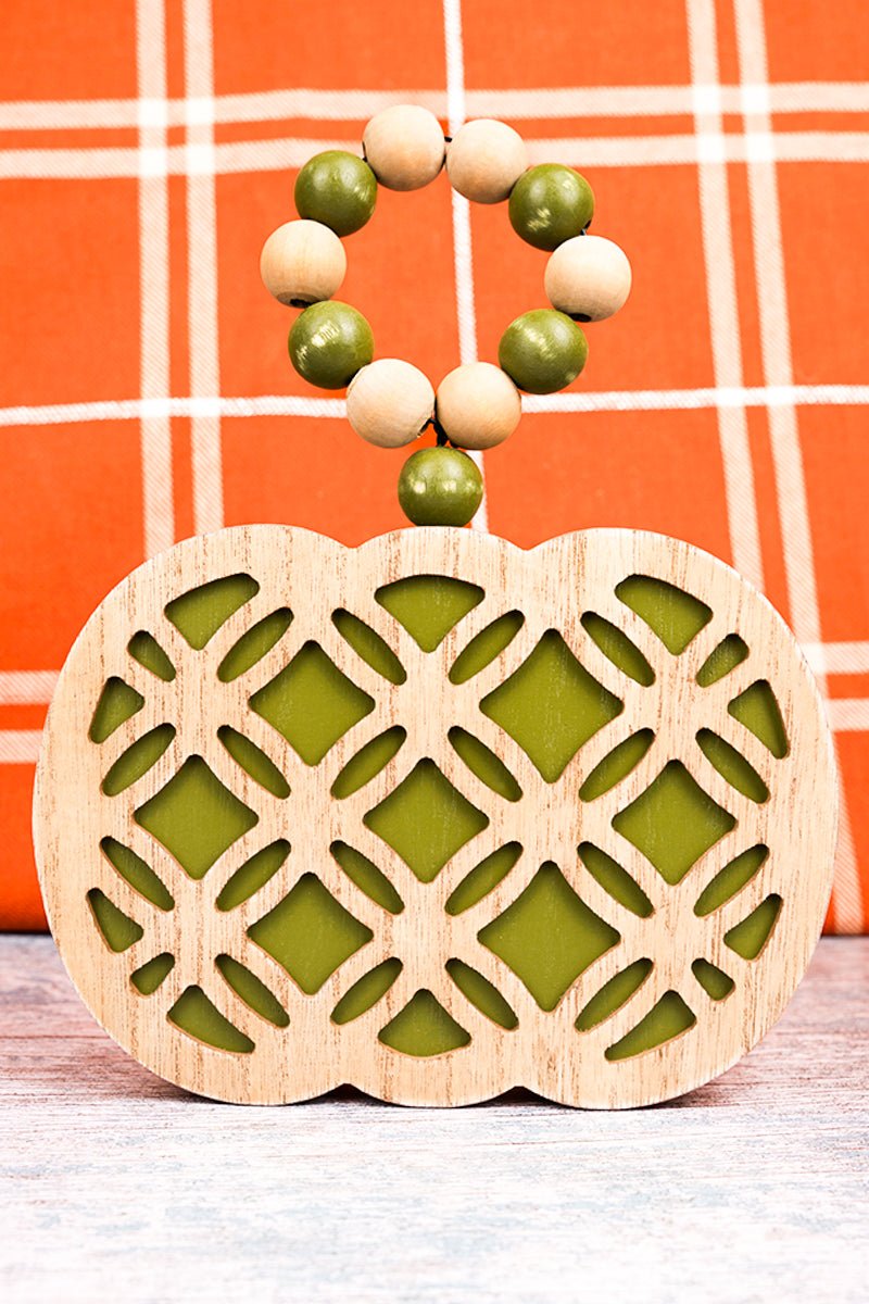 9 x 7 Fall Tradition Green Tabletop Block Pumpkin - Wholesale Accessory Market