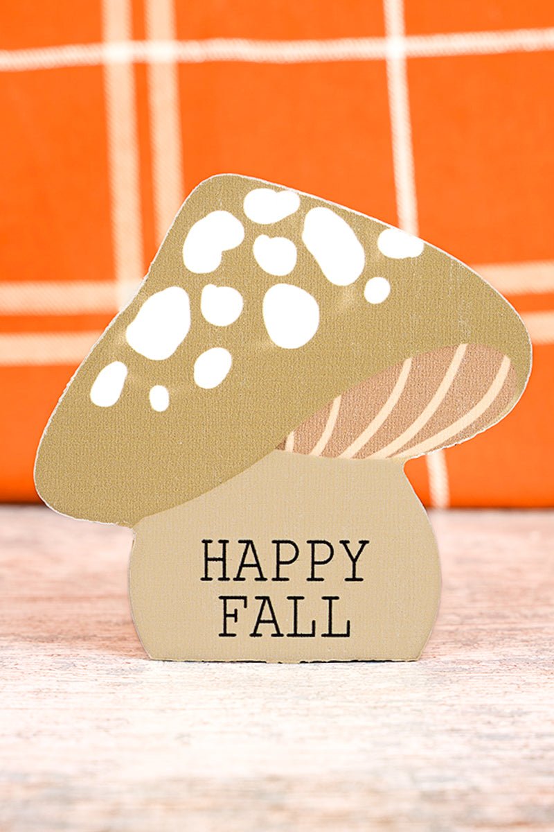 4 x 4.25 'Happy Fall' Woodland Mushroom Block Sign - Wholesale Accessory Market