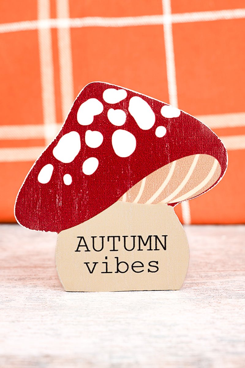 4 x 4.25 'Autumn Vibes' Woodland Mushroom Block Sign - Wholesale Accessory Market