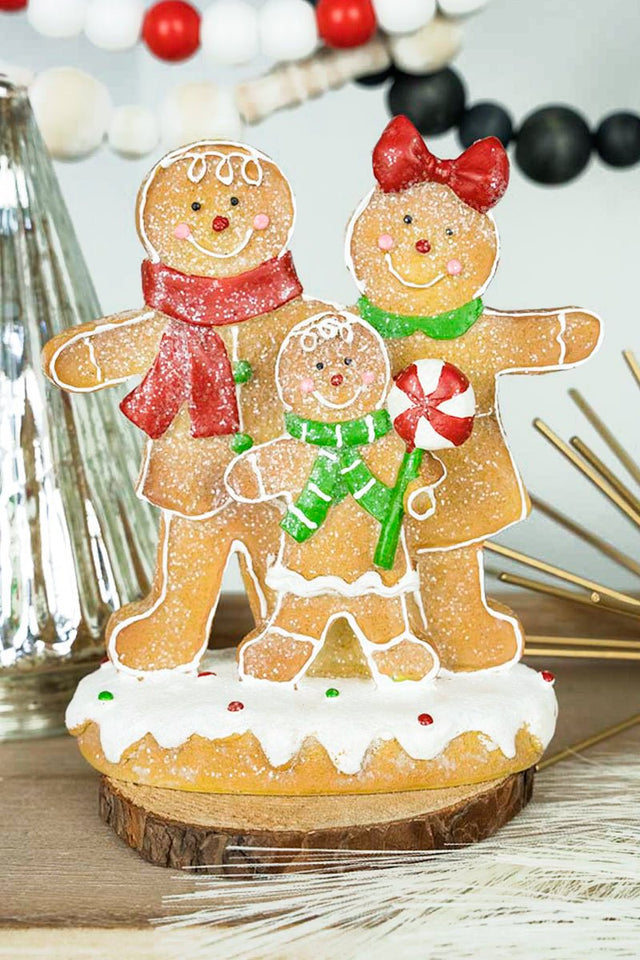 6.5 x 5.5 Glittery Gingerbread Family Trio Resin Figurine - Wholesale Accessory Market