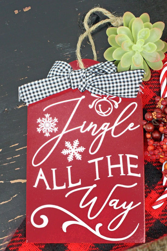 8 x 5 'Jingle All The Way' Wood Christmas Gift Tag Wall Sign - Wholesale Accessory Market