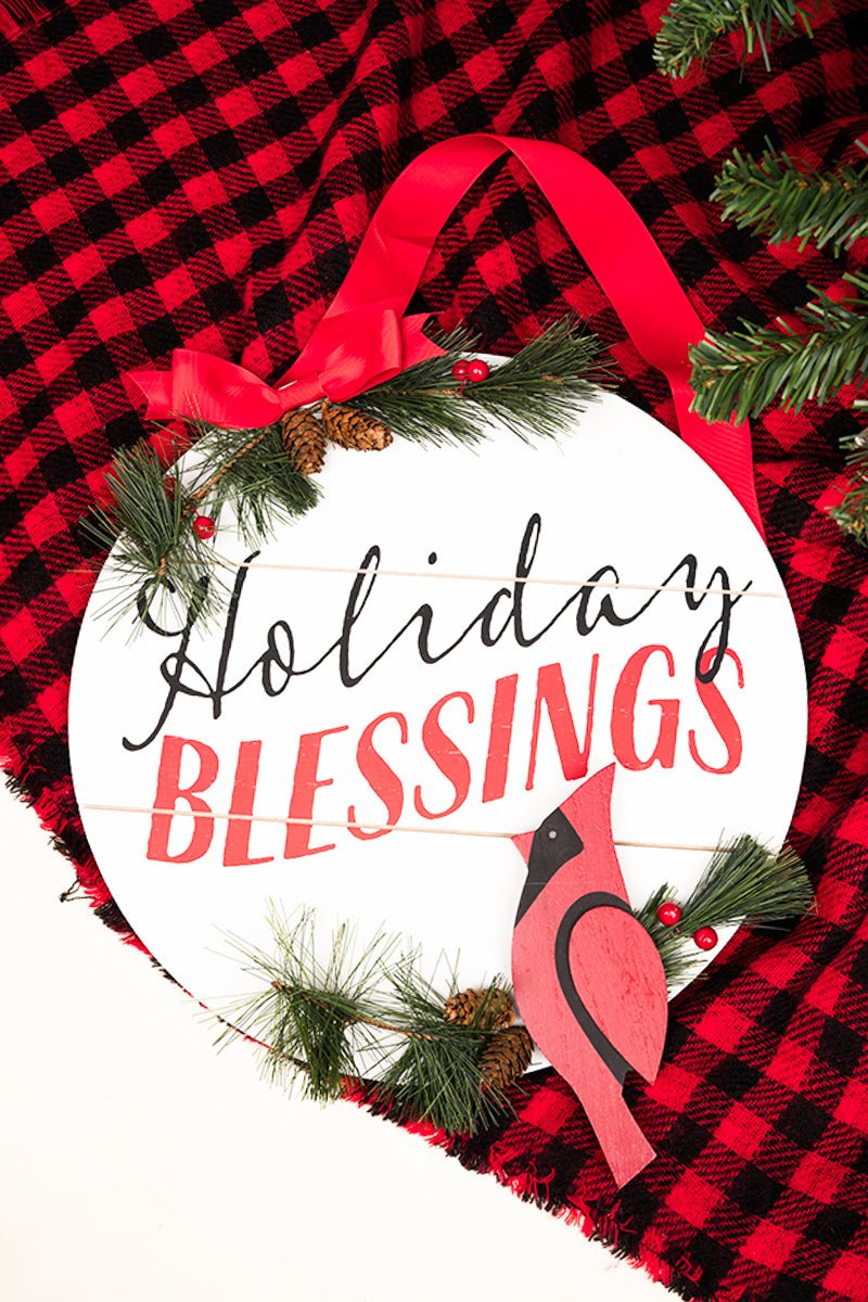 18 x 15.5 'Holiday Blessings' Cardinal Wood Wall/Door Sign - Wholesale Accessory Market