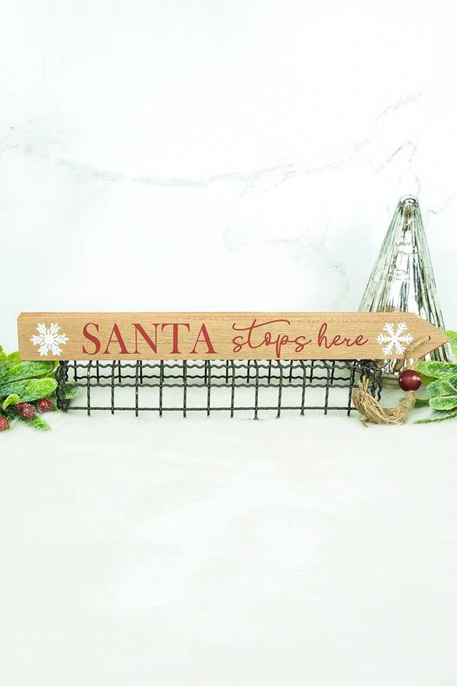 1.5 x 19 'Santa Stops Here' Wood Tassel Block Sign - Wholesale Accessory Market