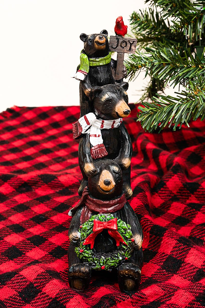 12.5 x 4 Stacked Christmas Bears Resin Figurine - Wholesale Accessory Market