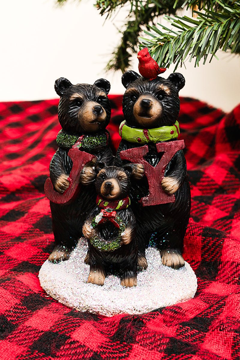 8 x 5.25 Christmas 'Joy' Bear Family Resin Figurine - Wholesale Accessory Market