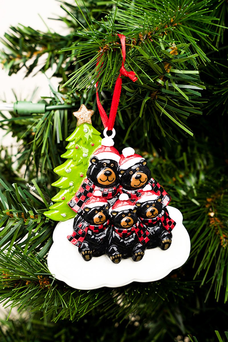 4 x 3.5 Beary Christmas Family of Five Resin Ornament - Wholesale Accessory Market