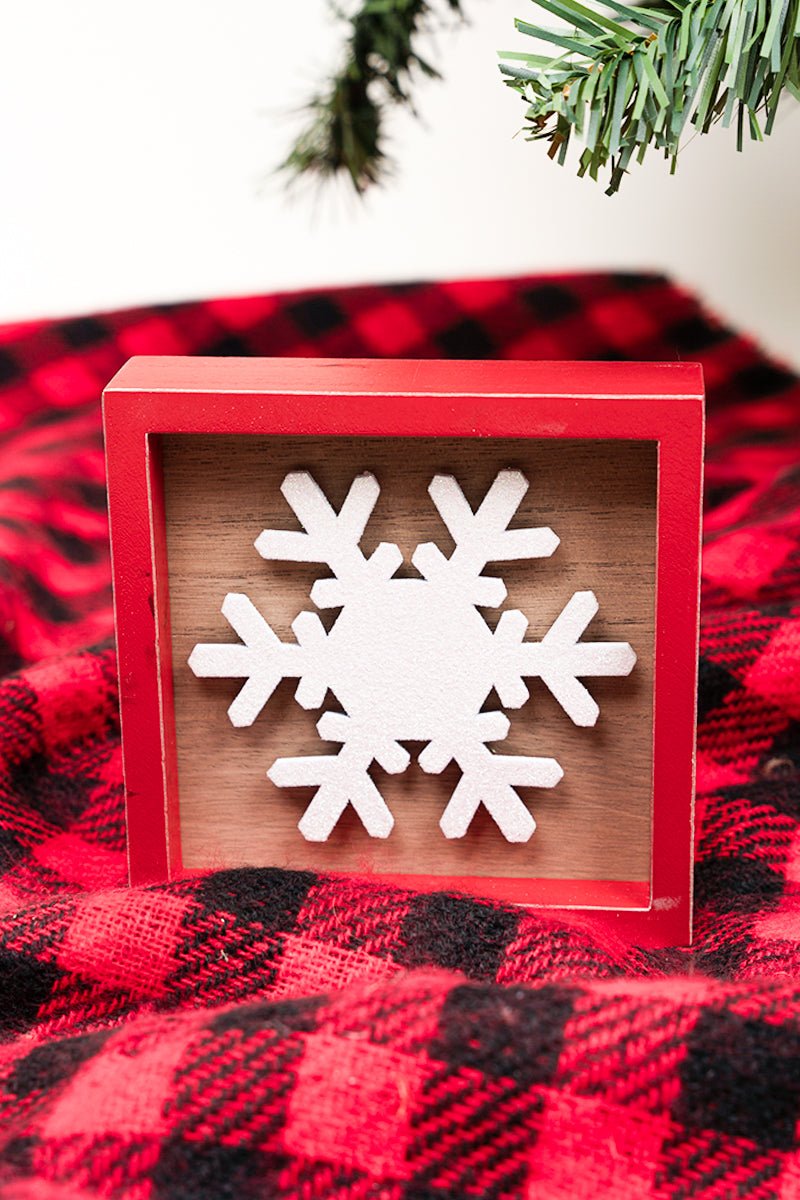 5 x 5 White Christmas Snowflake Wood Box Sign - Wholesale Accessory Market