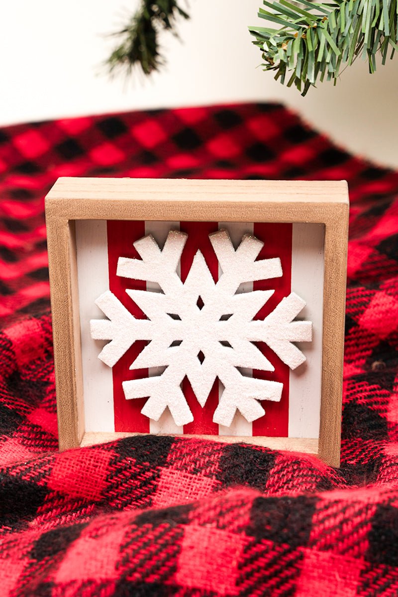 5 x 5 Christmas Stripes Snowflake Wood Box Sign - Wholesale Accessory Market