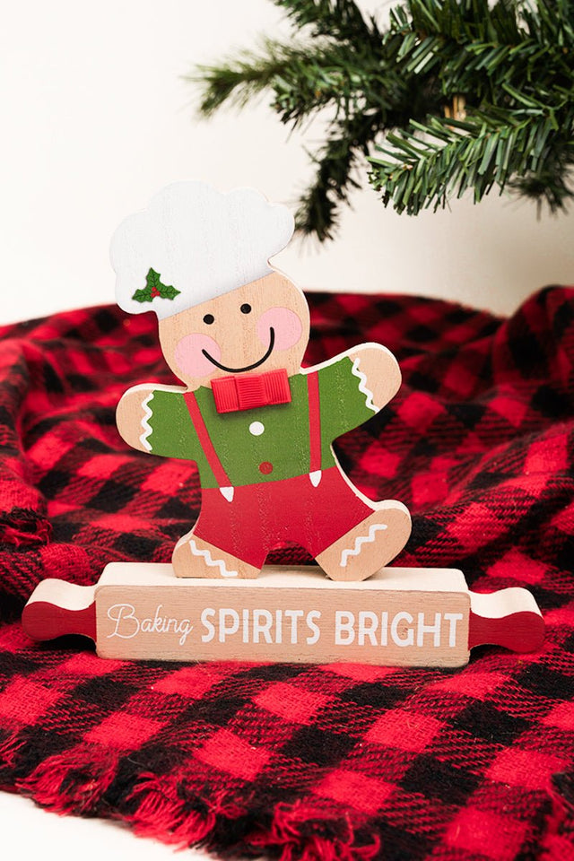 8 x 8.25 'Baking Spirits Bright' Wood Tabletop Gingerbread Sign - Wholesale Accessory Market