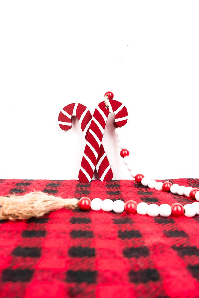 28 x 4.5 Candy Cane Wood Beaded Tabletop Decor - Wholesale Accessory Market