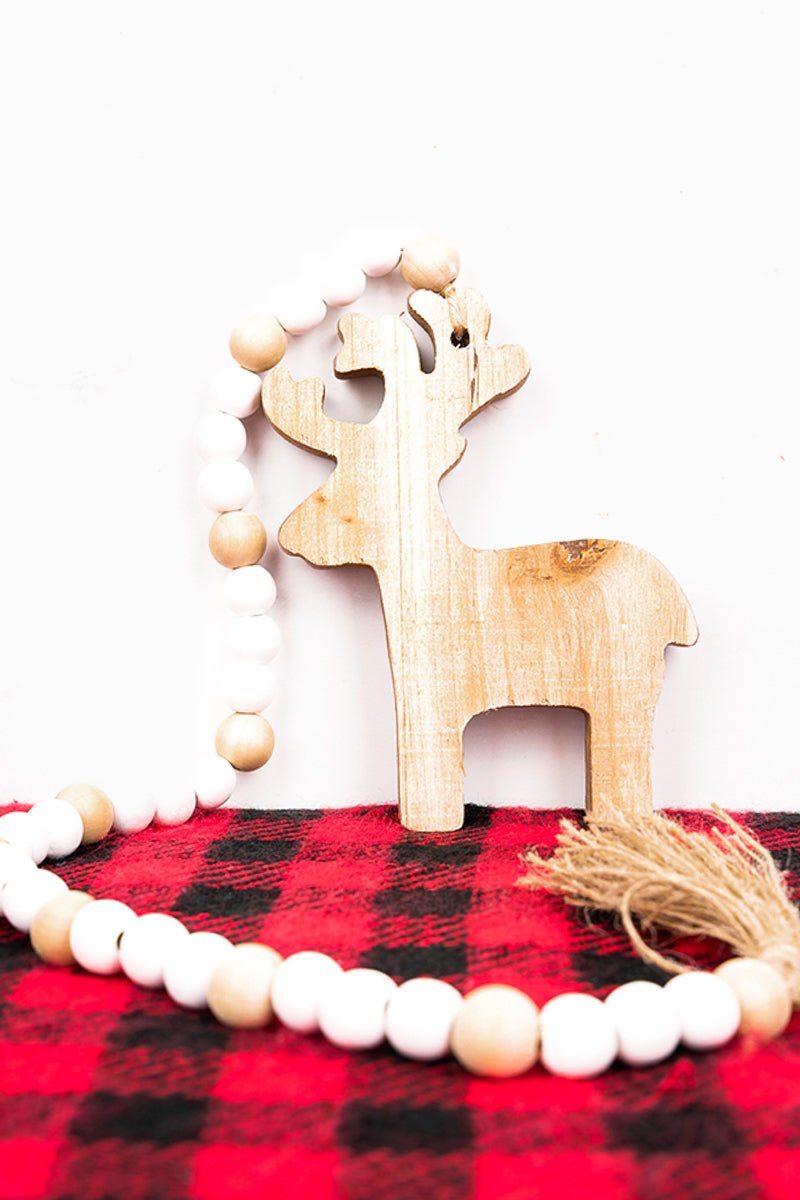 28 x 4.25 Reindeer Wood Beaded Tabletop Decor - Wholesale Accessory Market