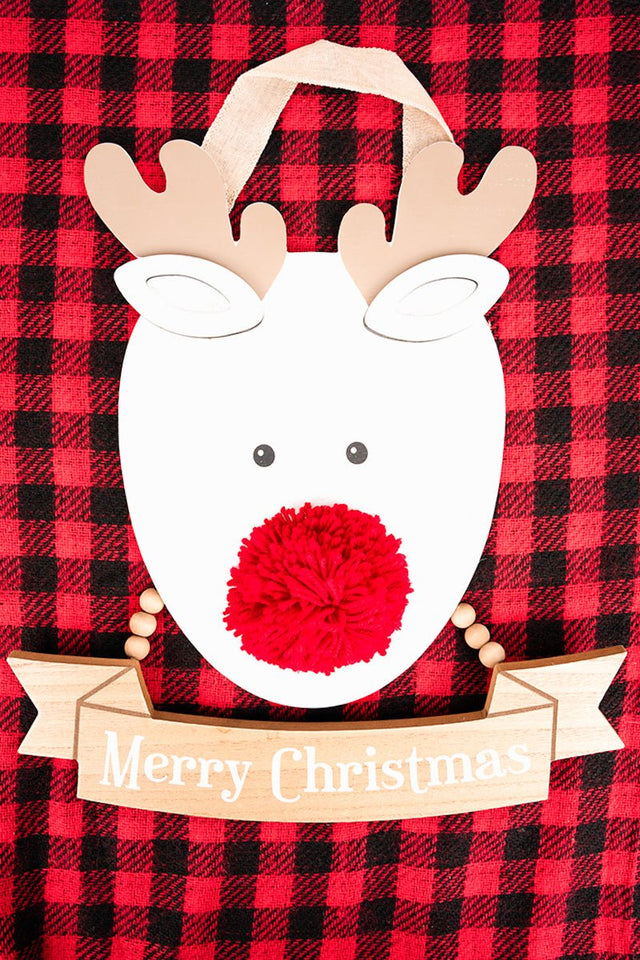 16 x 14 'Merry Christmas' Rudolph Wood Door Hanger - Wholesale Accessory Market