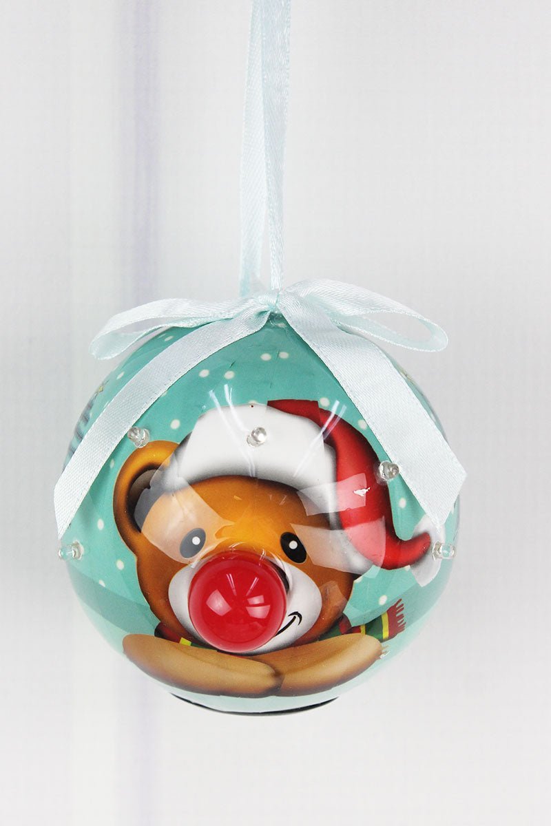 Blinking Teddy Bear Teal Ball Ornament, 3.25" - Wholesale Accessory Market