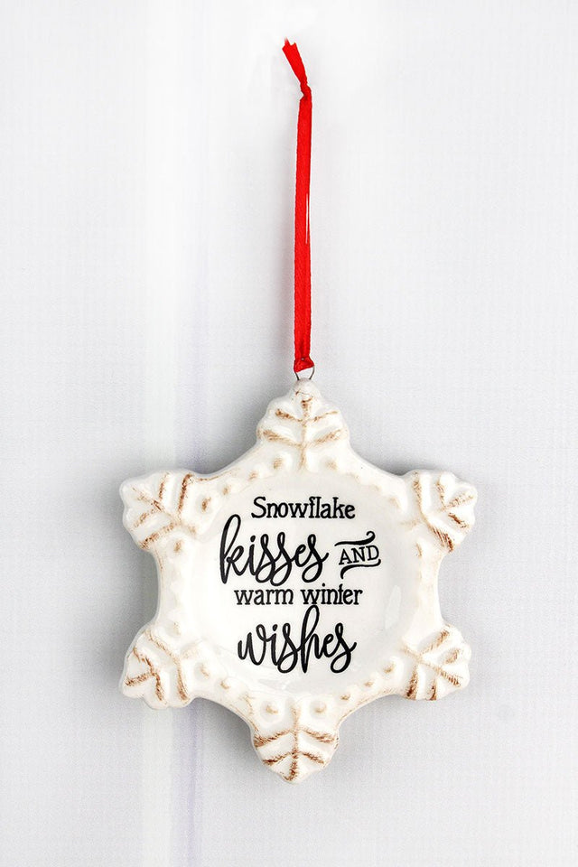 5 x 4.25 Ceramic 'Warm Winter Wishes' Snowflake Ornament - Wholesale Accessory Market