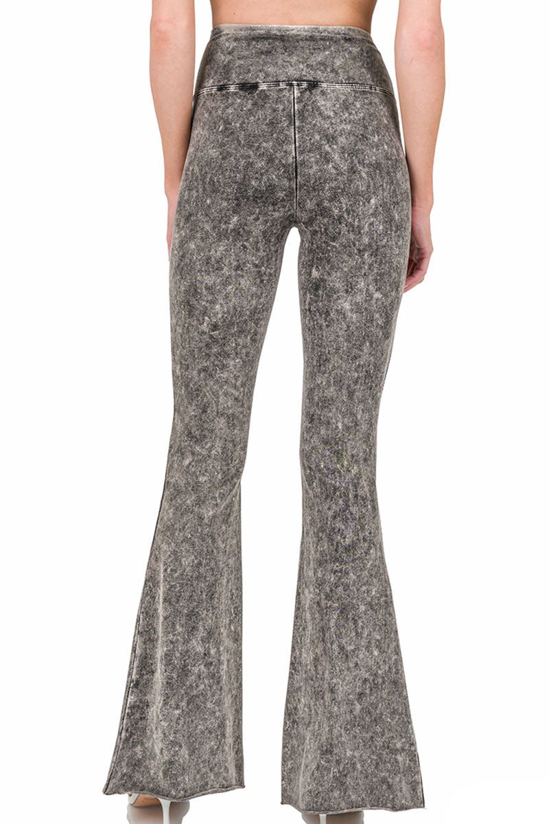 Zenana The Marianne Ash Black Acid Washed High Waist Raw Edge Pants - Wholesale Accessory Market