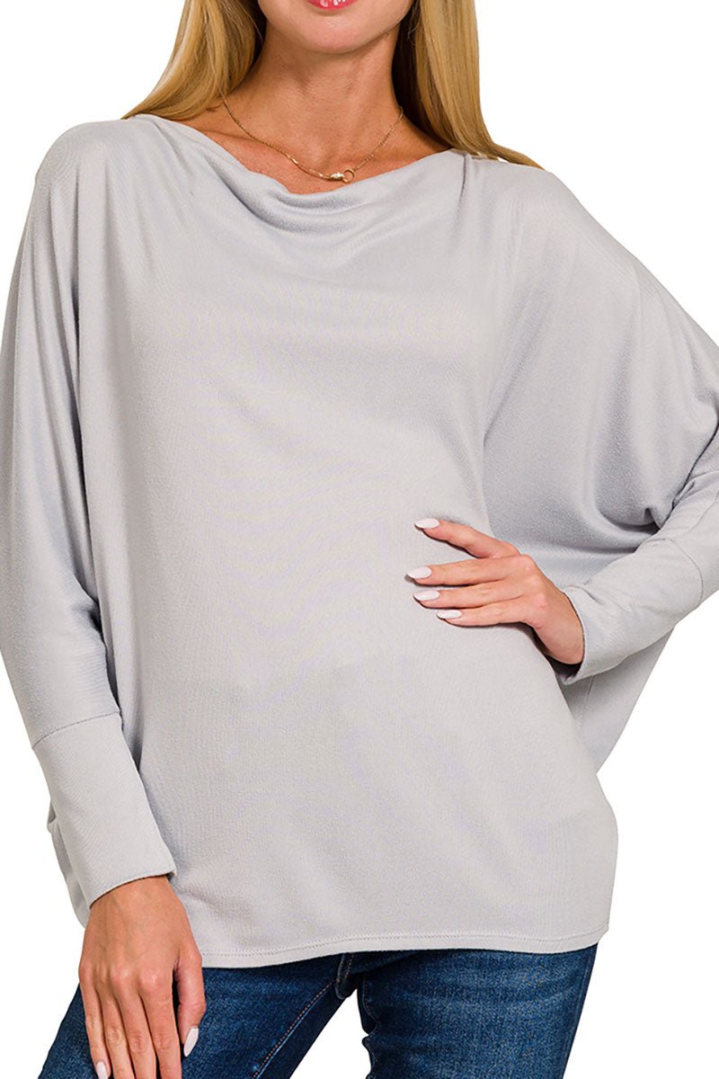 Zenana Enchanted Evening Light Gray Dolman Sleeve Top