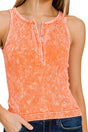 Zenana Summer Fun Light Orange Washed Button-Up Ribbed Tank - Wholesale Accessory Market