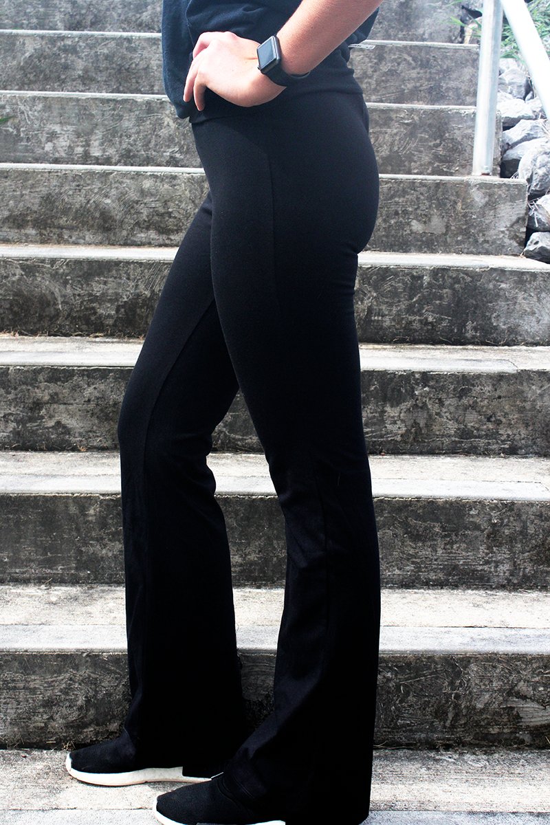 Zenana Black Fold-Over Waist Yoga Flare Pants - Wholesale Accessory Market