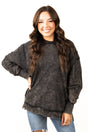 Zenana Bonfire Babe Ash Black Acid Wash Terry Sweatshirt - Wholesale Accessory Market