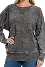 Zenana Early Morning Ash Black Acid Wash French Terry Pocket Pullover - Wholesale Accessory Market